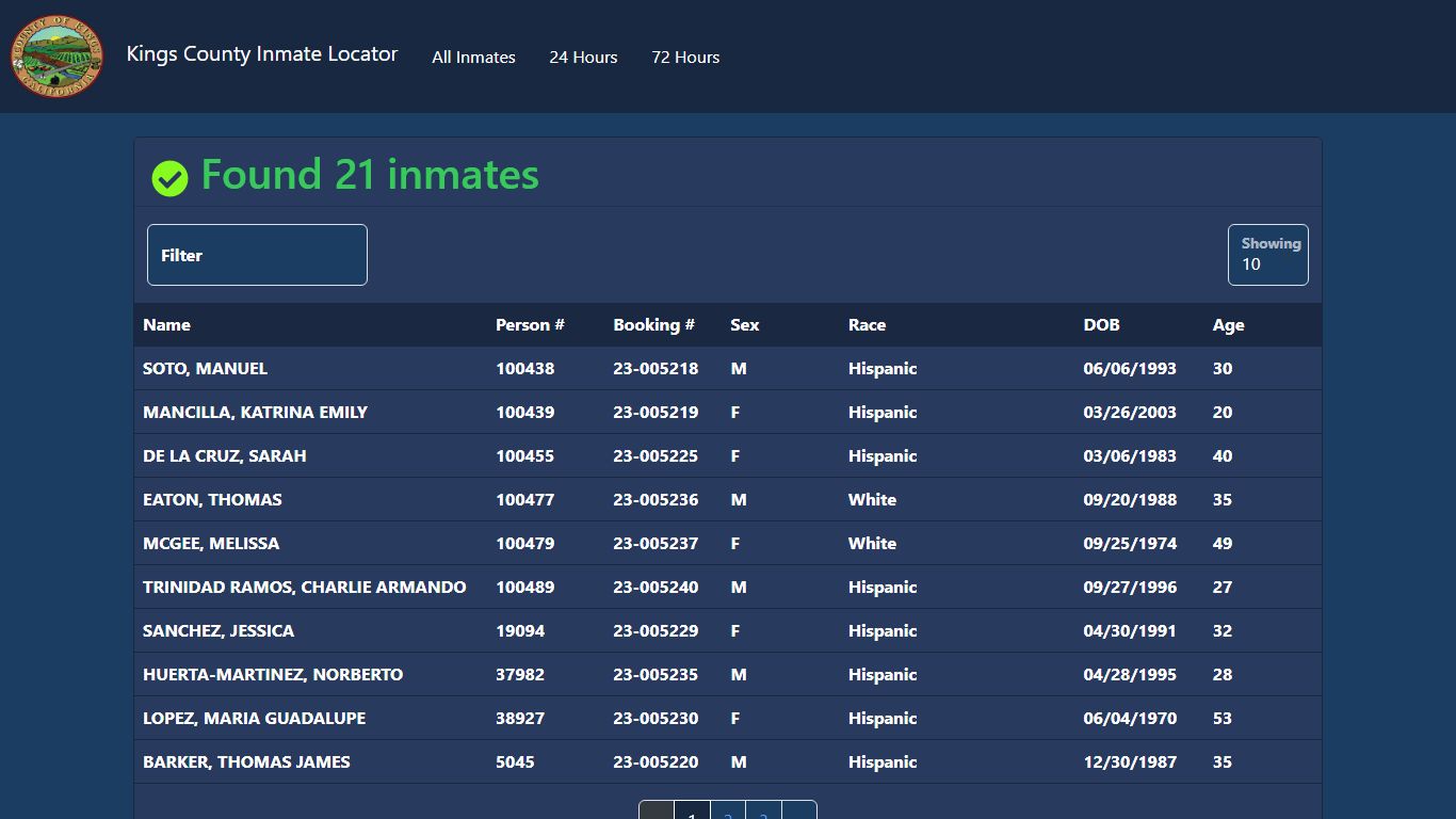 Inmates Booked in the Last 72 Hours